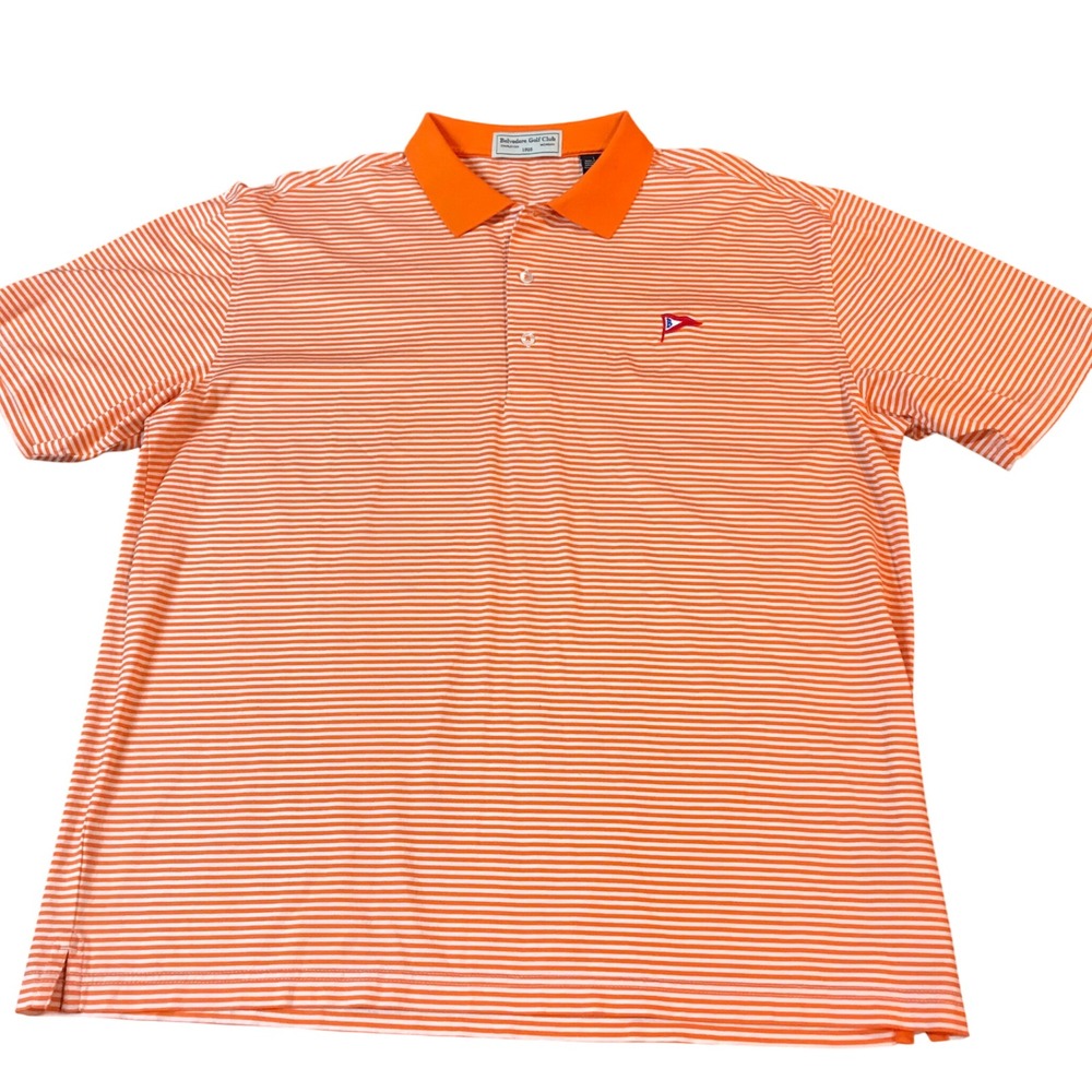 Belvedere Golf Club Mens Large Orange White Striped Supima Cotton Polo Shirt - Picture 2 of 12